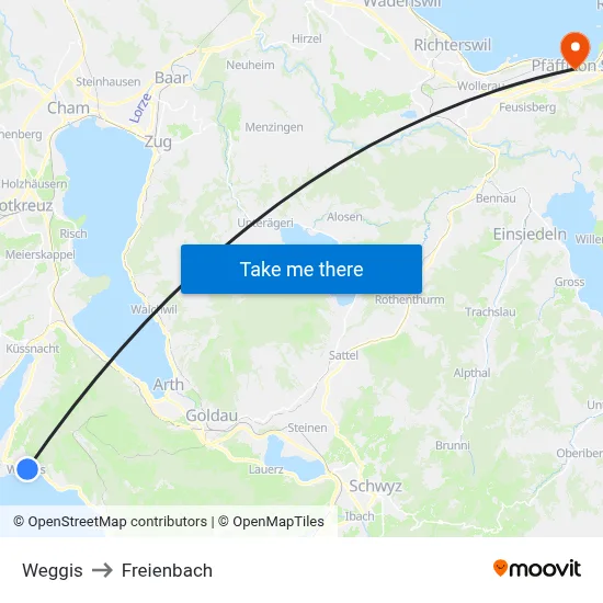Weggis to Freienbach map