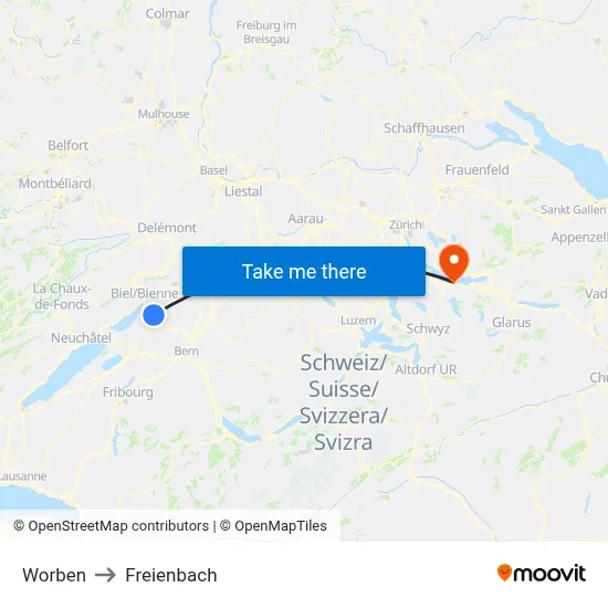 Worben to Freienbach map