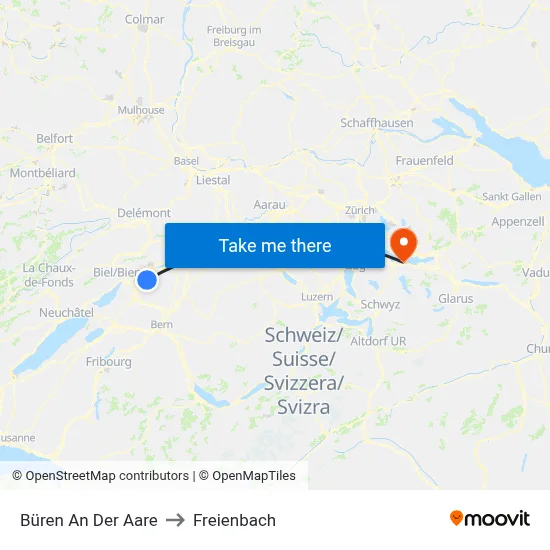 Büren An Der Aare to Freienbach map