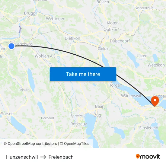 Hunzenschwil to Freienbach map