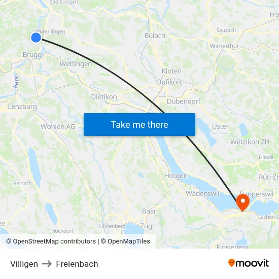 Villigen to Freienbach map