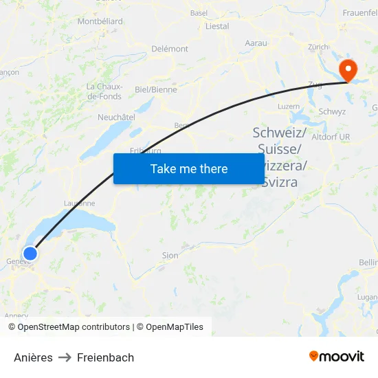 Anières to Freienbach map