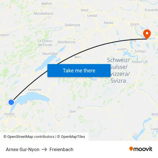 Arnex-Sur-Nyon to Freienbach map