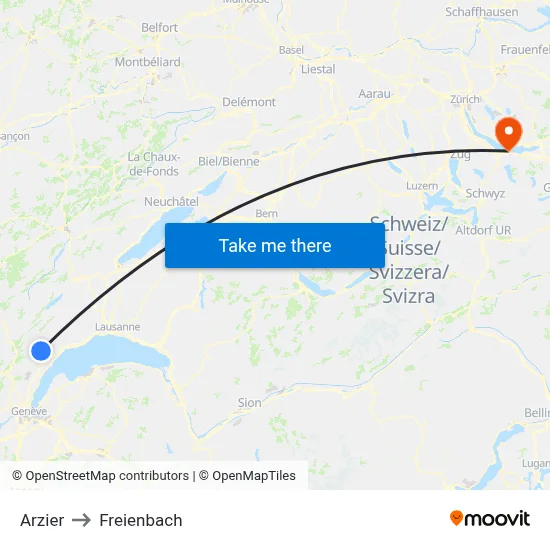 Arzier to Freienbach map