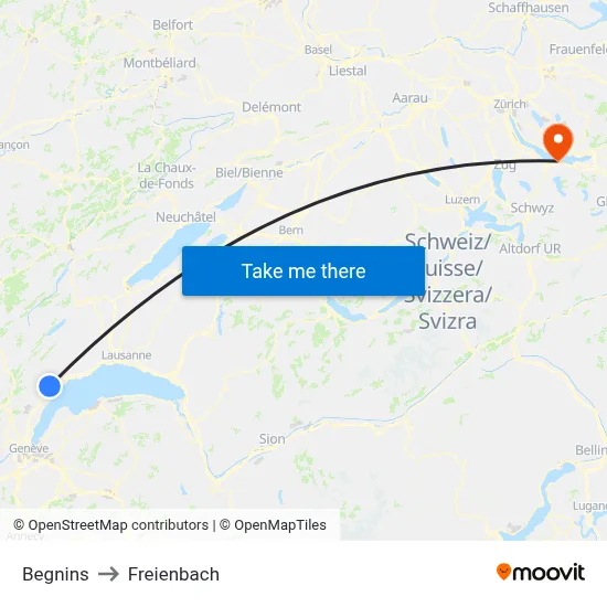 Begnins to Freienbach map