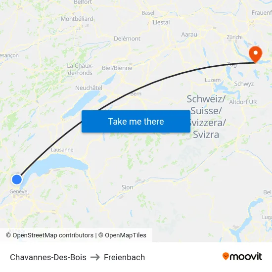 Chavannes-Des-Bois to Freienbach map