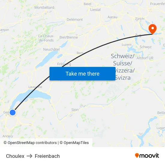 Choulex to Freienbach map