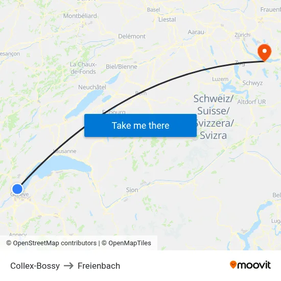 Collex-Bossy to Freienbach map