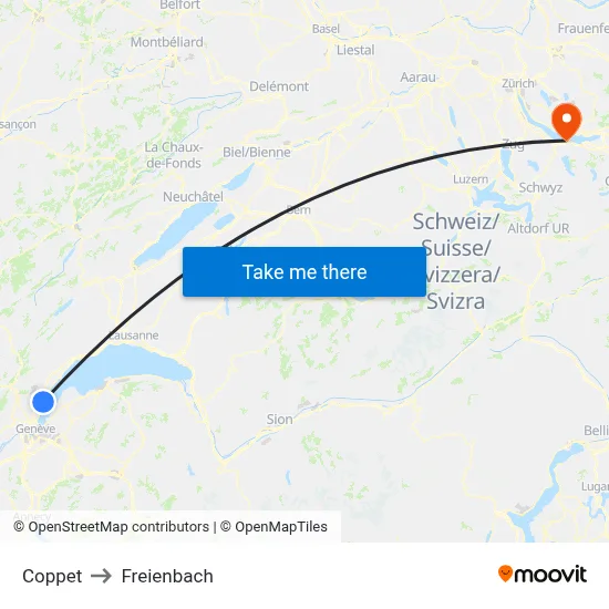 Coppet to Freienbach map
