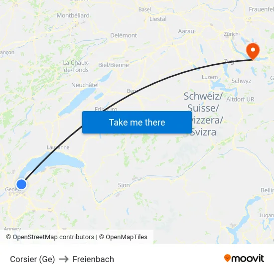 Corsier (Ge) to Freienbach map