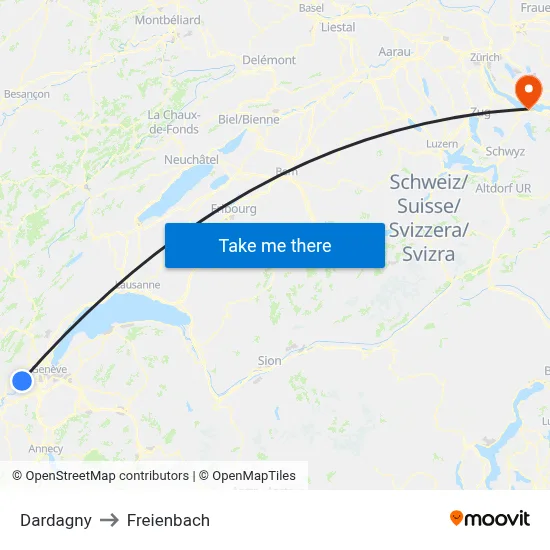 Dardagny to Freienbach map