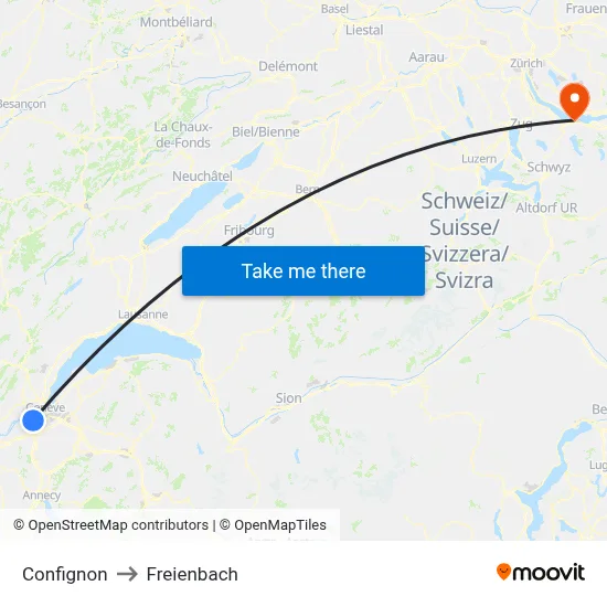 Confignon to Freienbach map
