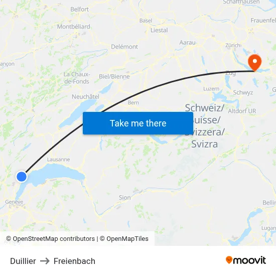 Duillier to Freienbach map