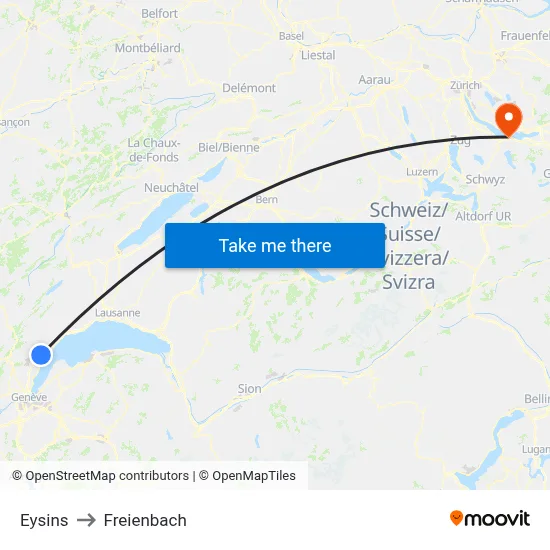 Eysins to Freienbach map