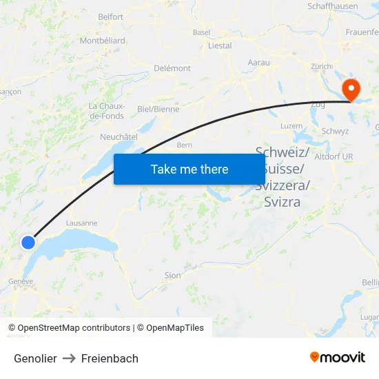 Genolier to Freienbach map