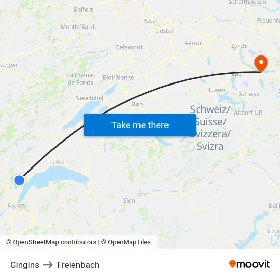 Gingins to Freienbach map