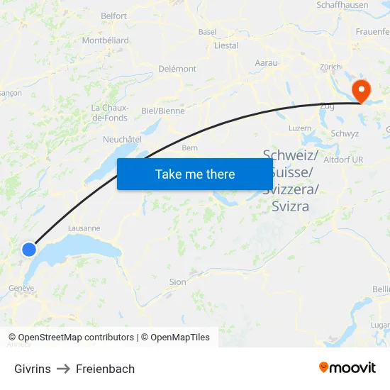 Givrins to Freienbach map