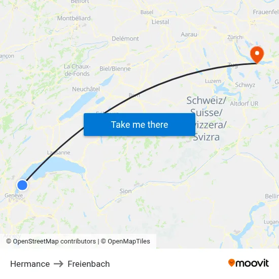 Hermance to Freienbach map