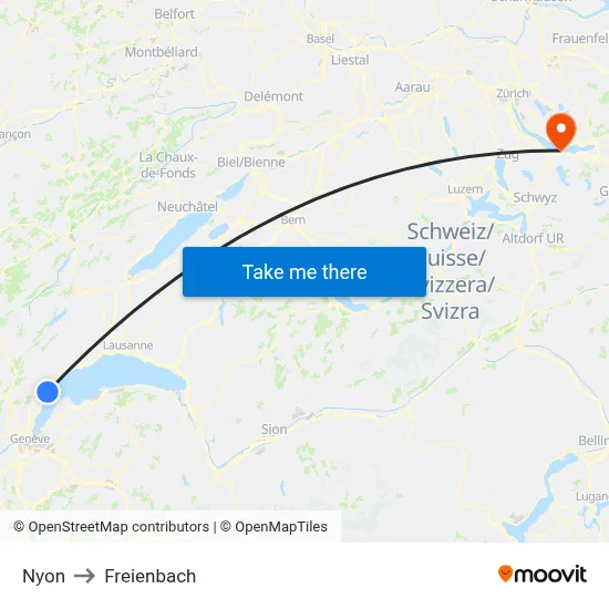 Nyon to Freienbach map