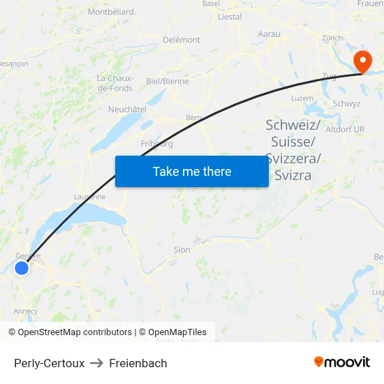 Perly-Certoux to Freienbach map