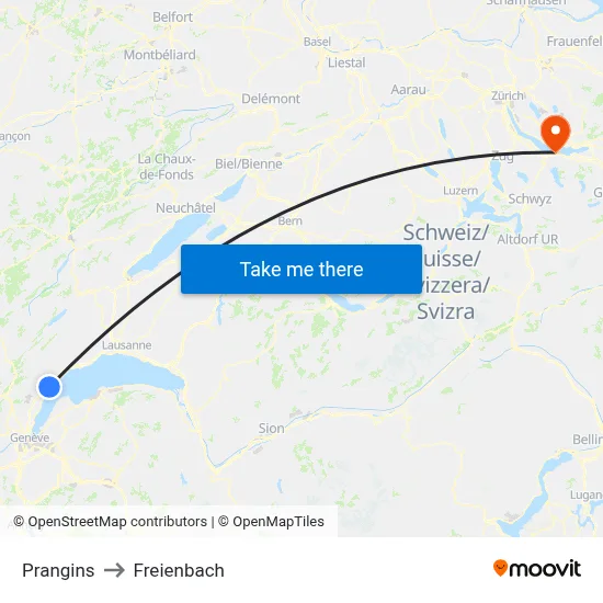 Prangins to Freienbach map