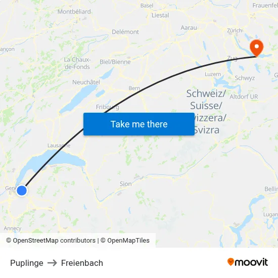 Puplinge to Freienbach map