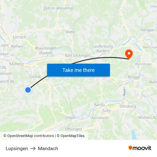 Lupsingen to Mandach map