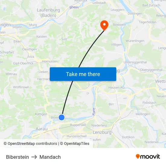 Biberstein to Mandach map