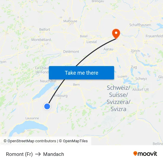 Romont (Fr) to Mandach map