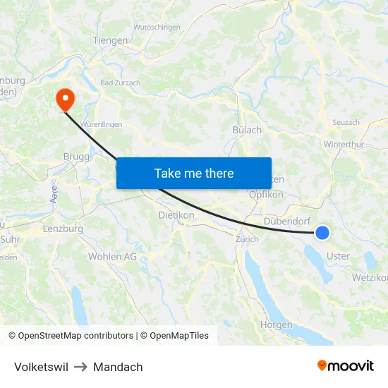 Volketswil to Mandach map