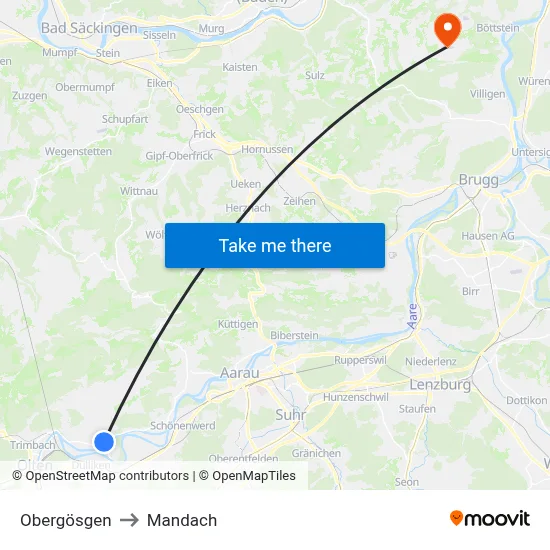 Obergösgen to Mandach map