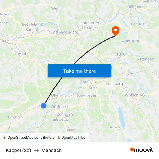 Kappel (So) to Mandach map