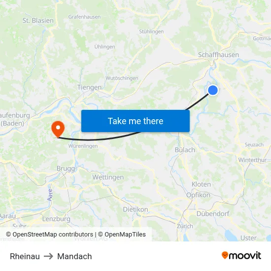 Rheinau to Mandach map