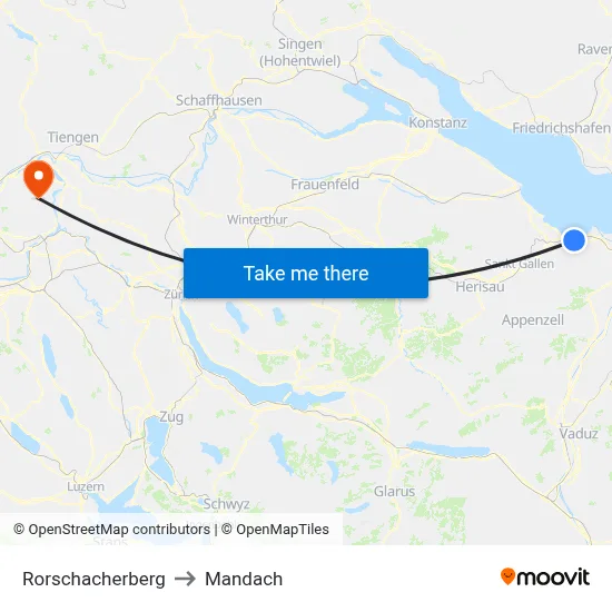 Rorschacherberg to Mandach map