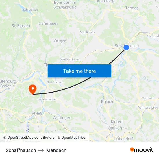 Schaffhausen to Mandach map