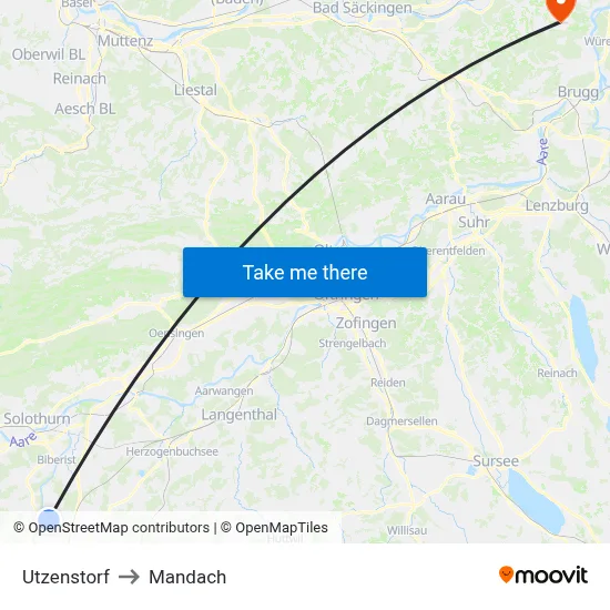 Utzenstorf to Mandach map