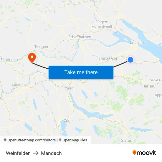 Weinfelden to Mandach map