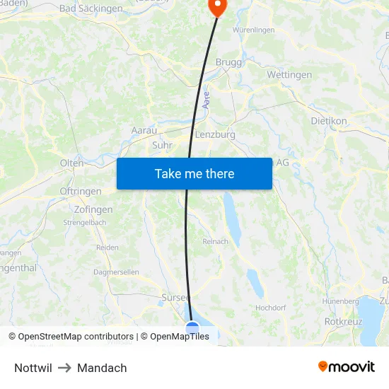 Nottwil to Mandach map