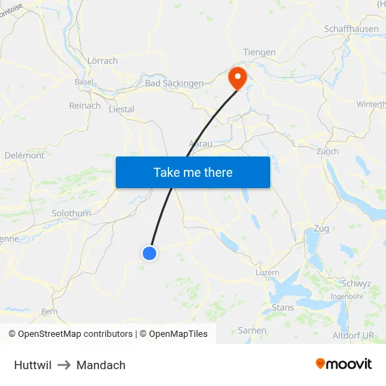 Huttwil to Mandach map