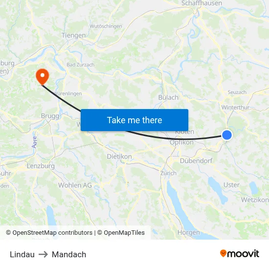Lindau to Mandach map