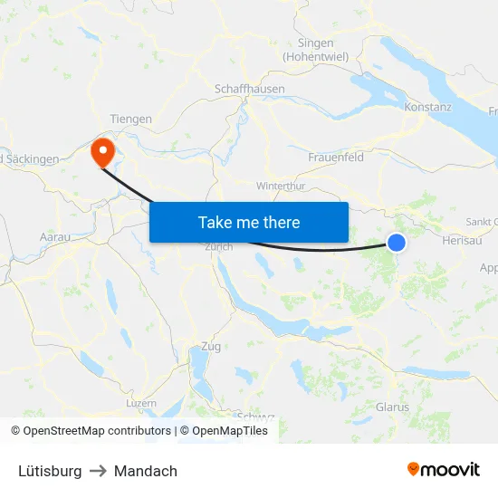 Lütisburg to Mandach map