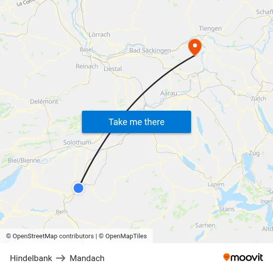 Hindelbank to Mandach map