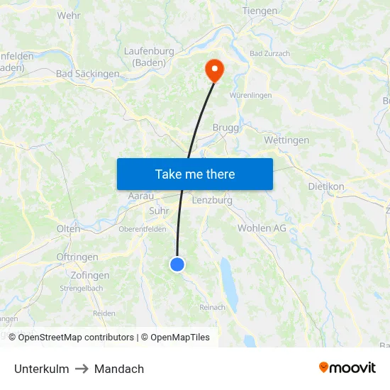 Unterkulm to Mandach map