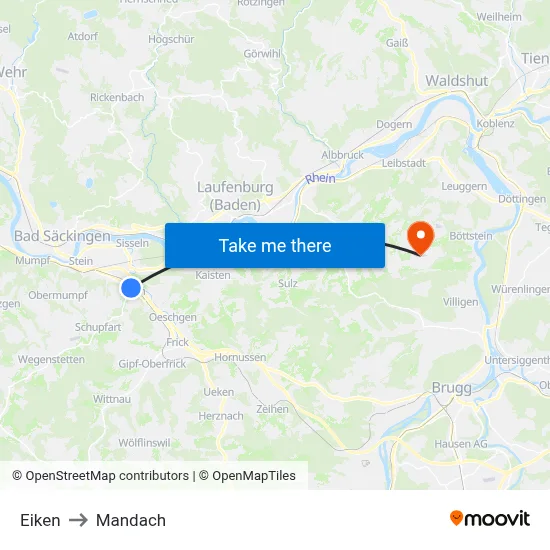 Eiken to Mandach map