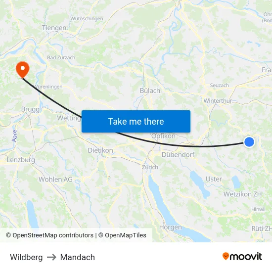 Wildberg to Mandach map