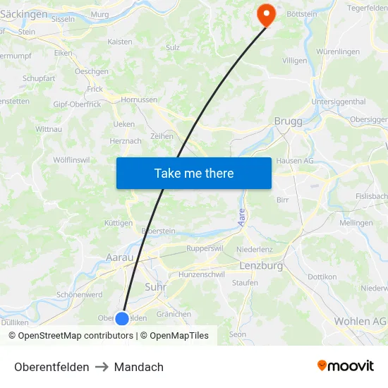 Oberentfelden to Mandach map