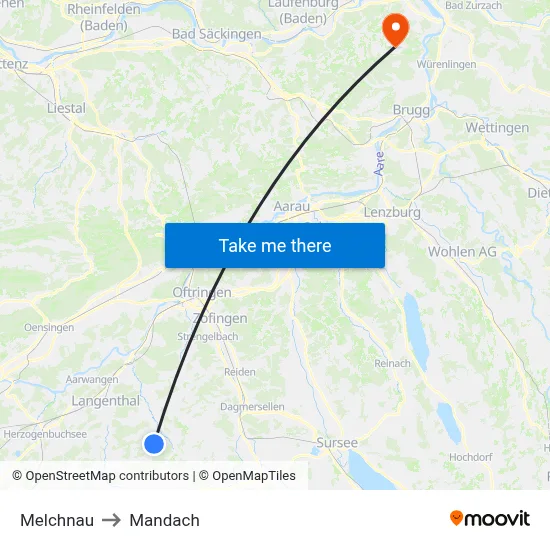 Melchnau to Mandach map