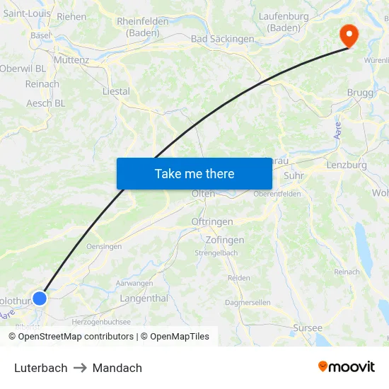 Luterbach to Mandach map