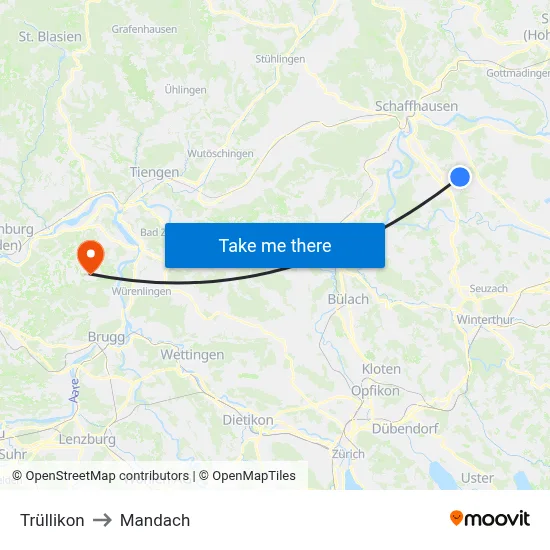 Trüllikon to Mandach map