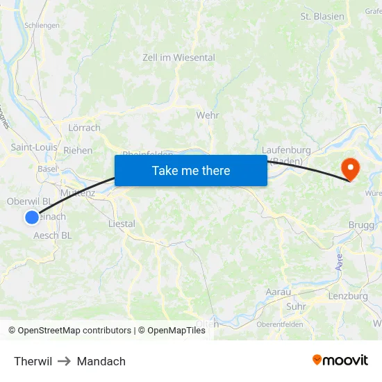 Therwil to Mandach map